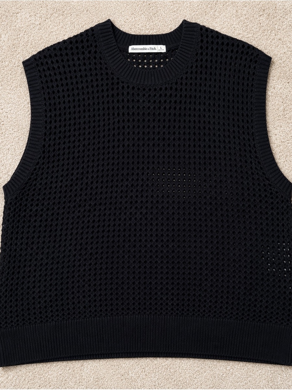 Abercrombie & Fitch Black Open-Knit Crewneck Sweater Vest